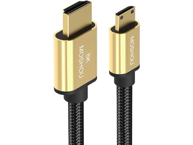 Mini HDMI to HDMI 8K Cable[Gold-plated shell,Braided] High Speed 4K@120Hz 4K@60Hz HDMI 2.1 Cord,Compatible with Nikon,Canon EOS,DSLR...