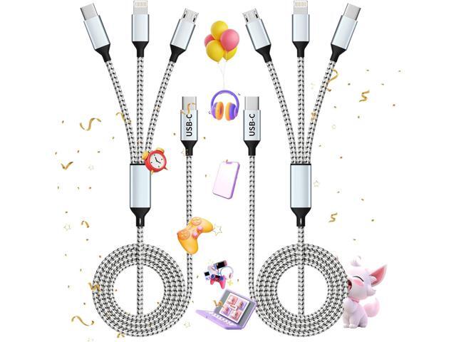 USB C Multi Charging Cable, (2 Pack 4FT), 3 in 1 Charging Cable Nylon Braided Universal Charger Cable with Type-C, Micro USB,IP Port for...