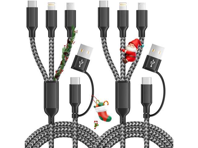 Multi Charging Cable 5 in 1, 2Pack 5FT USB C/A Multi Charger Cable to Type-C/Micro USB Port, Nylon Braided USB C Multiple Charger Cord for All...