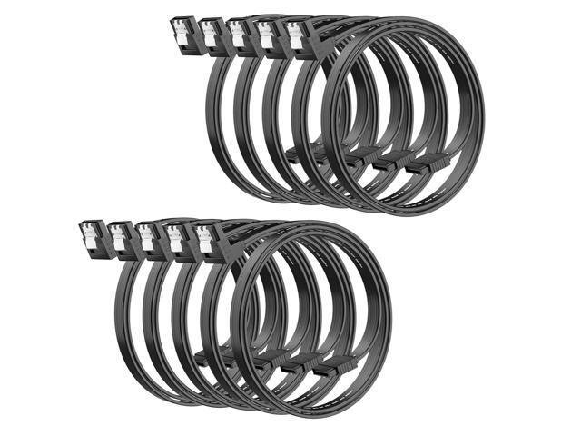 SATA Cable III 18 Inch (10-Pack), 7-Pin 90 Degree Right Angle Connector, 6Gbps SATA Data Cord with Locking Latch, Compatible with HDD, SDD, CD...