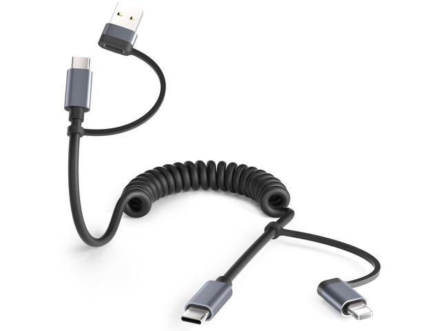 Basesailor for iPhone 17 16 Pro Max Car Charger Cord Coiled 3.3FT,4 in 1 USB C Coil 60W Multi Type C Fast Charging Cable with USB and Lightning...