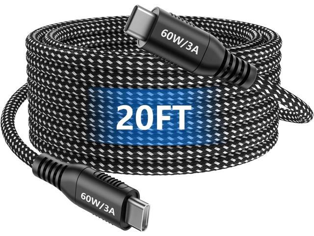 20FT USB C to USB C Cable 60W, Extra Long USB C Charger Fast Charging Cord, Nylon Braided Type C Charger Data Transfer Cable Compatible with iPhone...