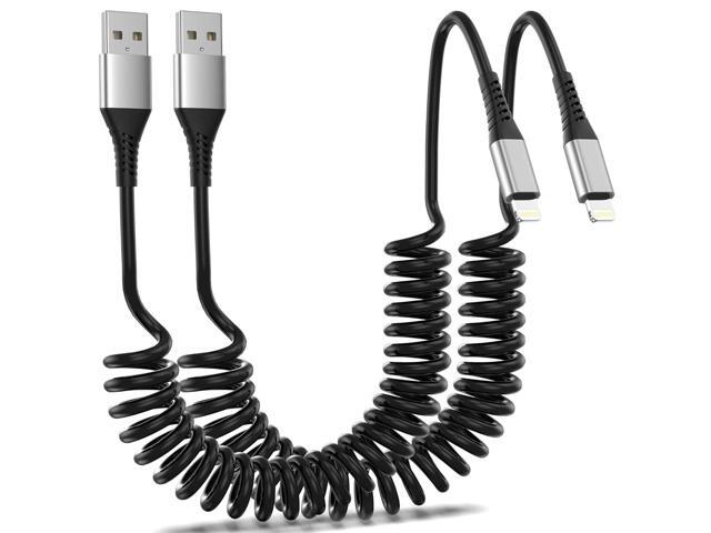 Coiled Lightning Cable for Car, 2Pack Retractable iPhone Charger Cable Fast Charging, [MFi Certified] Short Apple CarPlay USB to Lightning Cord for...