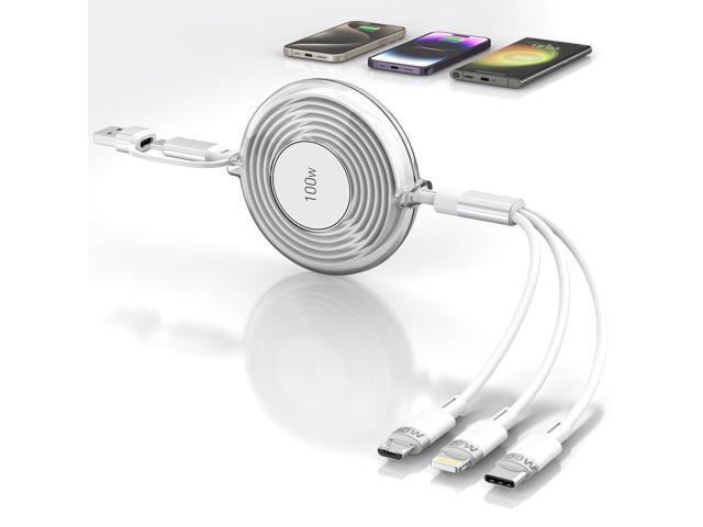 Multi Charging Cable 100W Fast Charging Cord Retractable USB C Multiple Charging Cable 5-in-1 Multi Charger Adapter Cord with Lightning/Micro/Type...