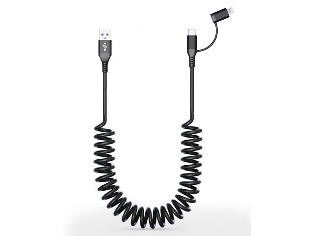 Coiled USB to USB C and Lightning Cable 2 in 1 - MFi iPhone 15/16 Car Charger Cord, 3A Fast Charging Cable for iPhone 16/15/14/13/12/X, Galaxy,...