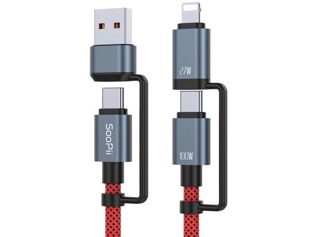 SOOPII 100W 6.6FT Multi USB C Charging Cable,4 in 1 C/A to C/IP Fast Charger Cable,PD 5A Nylon Braided Multiple Charging Cord for...