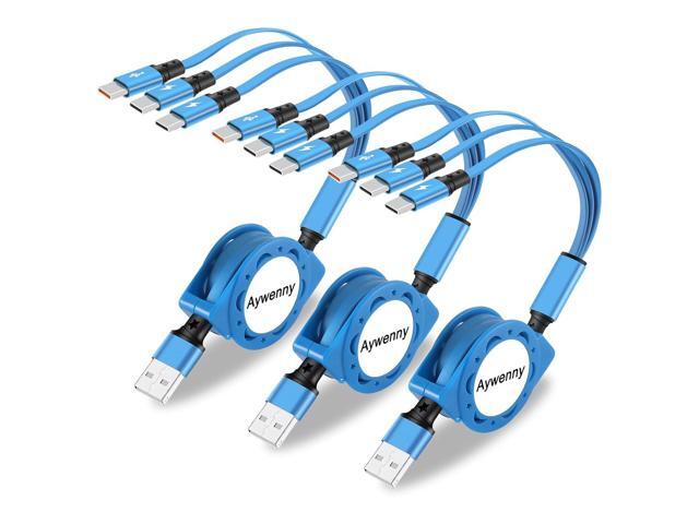 USB Type C Retractable Cable Fast Charging[3.3Ft 3-Pack],USB A to C Charger Cable,QC 3.0 Sync Data Charger Cord with 3 USB C Port Fits for iPhone17...