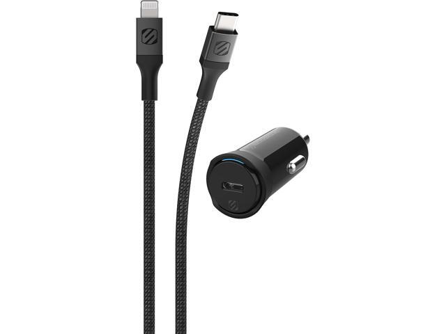 Scosche CPD20Ci4B4 Powervolt 20W USB Type-C PD 3.0 Black Fast Car Charger with MFi Certified USB-C to Lightning Charge & Sync Braided Space Gray...
