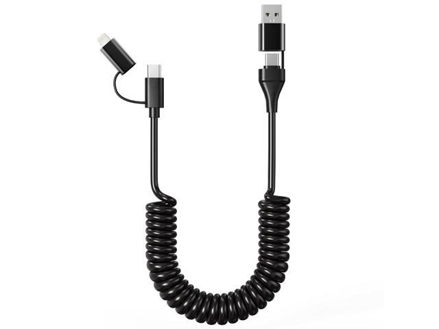 Coiled USB C and Lightning Charging Cable 4 in 1 Carplay Cord, 60W Fast Charging Cable Support Apple Carplay & Android Auto, Multi Charging Cable...