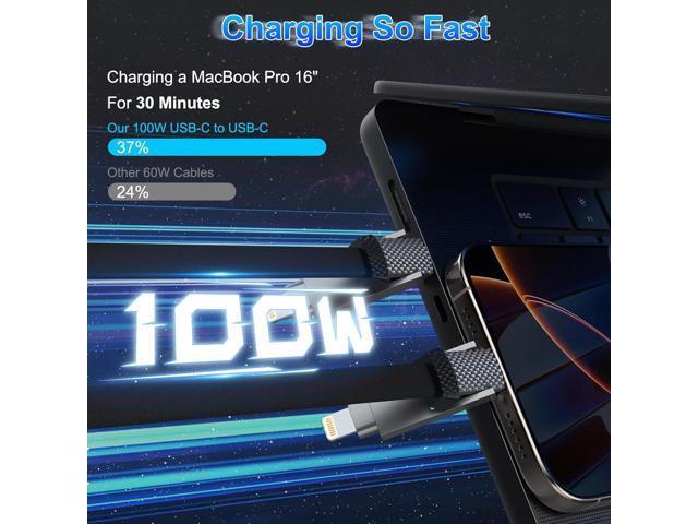 4-in-1 100W USB C Cable Lightning Charging Cable - 6FT Flat Braided Multi iPhone iPad Charger Cord with Lightning, USB-C for iPhone 15/16, Samsung,...