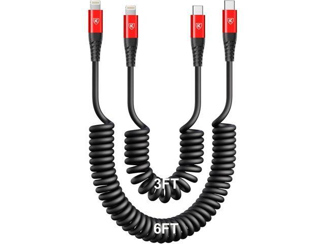 USB Type C to Lightning Cable [3FT/6FT], 2Pack Coiled iPhone Charger Cable Fast Charging for Car [Apple MFi Certified] Short USBC iPhone Cord...