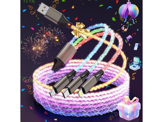 Light Up Charging Cable 66W USB C 3 in 1 Charger Cable RGB LED Light Up Glowing Light Up Charging Cable iPhone Cord 4 FT Multi Cable with Light for...