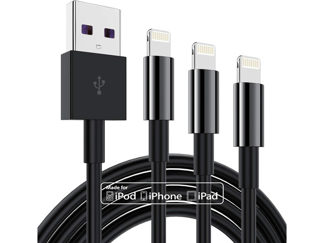 TUMABER 3 Pack Apple MFi Certified 3Ft Lightning to USB Cable, 2.4A Fast Charging for iPhone 12/11/11Pro/11Max/X/XS/XR/XS Max/8/7/6/5S/SE Black