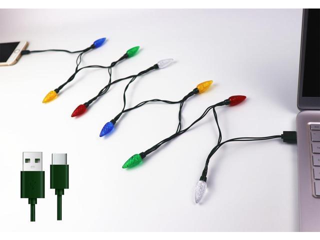 2 Pack Christmas Light Phone Charger Type CUSB C and Bulb Charging Cable 50inch 10led Multicolor Bulbs Compatible with Phone/i 16/15/Plus/Pro/Max...