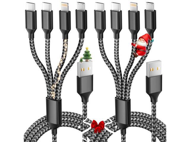 Multi Charging Cable 2Pack 5Ft,Dual Type-C Multiple Charger Cable Nylon Braided 4 in 1 Multi USB Charging Cord with IP/Type C/Micro USB Ports for...