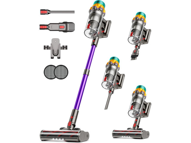 Cordless Vacuum Cleaner, Upgraded 650W 60KPA 70Mins XL Dust Cup Stick Vacuum, Vacuum Cleaner with Self-Standing and LED Screen, Rechargeable Vacumm...