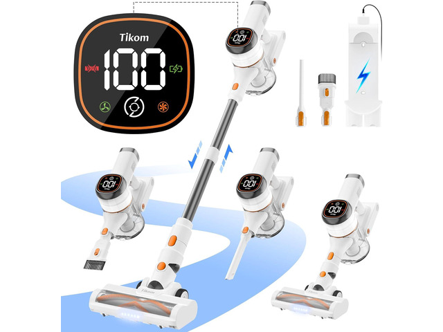 Tikom V500 Cordless Vacuum Cleaner for Home, 40000Pa/450W Stick Vacuum with LED Touch Screen, Charging Wall Dock, Anti-Tangle, Lightweight Handheld...
