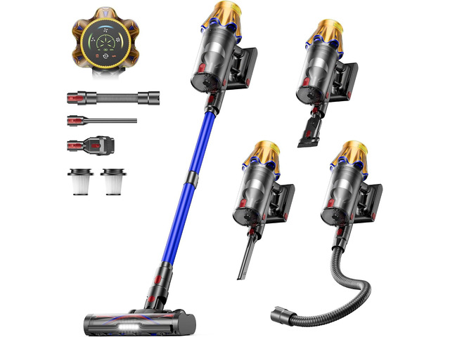 Cordless Vacuum Cleaner, Upgraded 650W 60KPA 70Mins Cordless Stick Vacuum Cleaner with Flexible Hose,Self-Standing,Touch Screen, Anti-tangle...