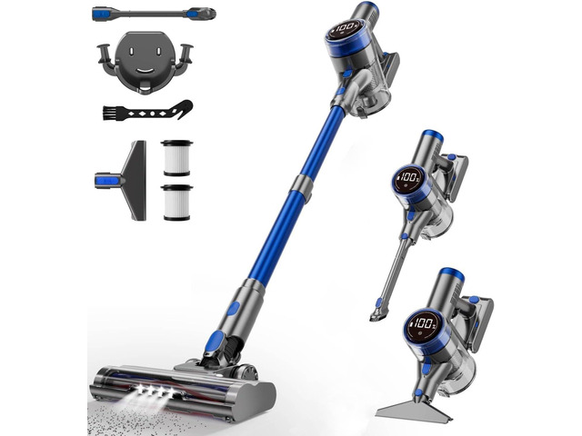 Cordless Vacuum Cleaner, 480W/45Kpa Vacuum Cleaners for Home, Self-Standing Stick Vacuum with LED Display, Anti-Tangle & Wall Mount Charging, 8 in...