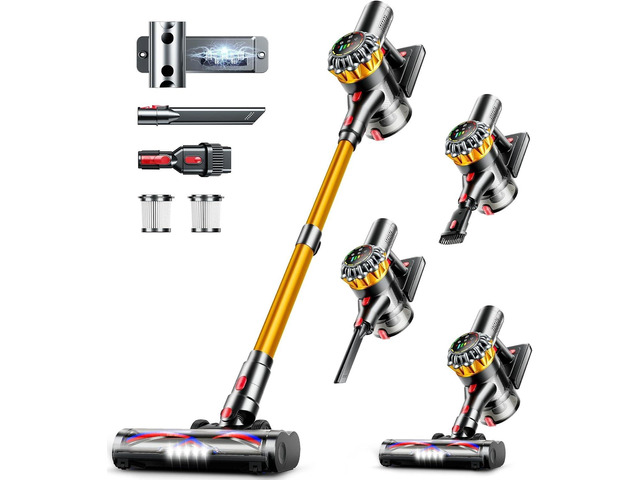 Cordless Vacuum Cleaner, 600W 50KPA 65Mins Vacuum Cleaners for Home, Stick Vacuum with Self-Standing,Touch Screen, Anti-Tangle Brush, 8-in-1...