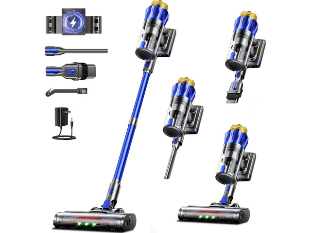 Cordless Vacuum Cleaner, 650W 55KPa Powerful Suction, 70Mins Self-Standing Stick Vacuum with Anti-Tangle Brush, Touch Screen & 1.8L Dust Cup,...