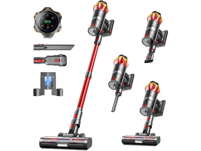 Cordless Vacuum Cleaner, 650W/55KPa 70Mins Vacuum Cleaners for Home, Self-Standing Stick Vacuum with Anti-Tangle Brush & OLED Touch Screen, Vacuum...