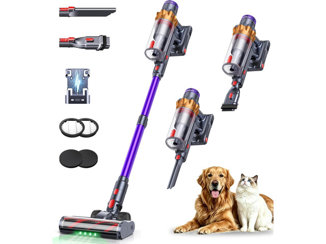 Cordless Vacuum Cleaner, 650W 55KPA 70Mins Cordless Stick Vacuum Cleaner with Self-Standing and Touch Screen, Anti-Tangle Wireless Vacumm, Vacuum...