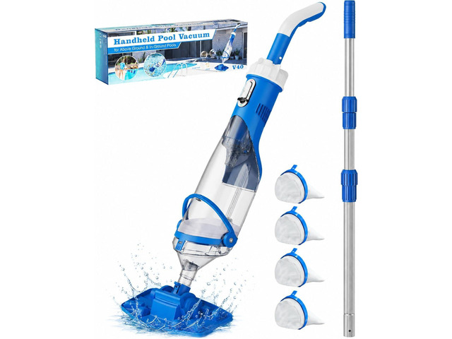 Cordless Pool Vacuum with Telescopic Pole, 18.5 GPM Powerful Suction, 1.5H Supercharge Technology, Handheld Pool Vacuum Cleaner for Above...