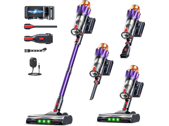 Cordless Vacuum Cleaner for Home, 600W/50KPa Powerful Suction, 60Mins Self-Standing Stick Vacuum with Anti-Tangle Brush & LED Display, Lightweight...