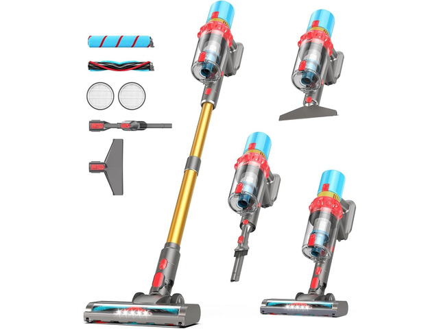 Cordless Vacuum Cleaner, 600W 55KPa Max 75mins Stick Vacuum for Pet Hair