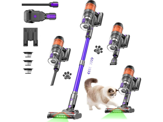Cordless Vacuum Cleaner, 500W 40KPa 60Mins Vacuum Cleaners for Home, Anti-Tangle Rechargeable Vacuum with Green Light Wireless Vacumm for Pet...