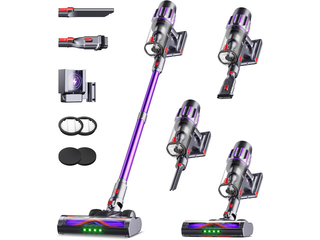 90Mins Cordless Vacuum Cleaner,Upgraded 650W 55KPA Cordless Stick Vacuum with Smart Display,1.8L Cup,V-Shaped Anti-Tangle Brush,Wall Mount...