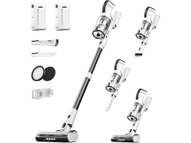 Klarpul Cordless Vacuum Cleaner, 2 Batteries 140 Mins Runtime 600W 50Kpa Stick Vacuum Cordless, Self-Standing Vacuum Cleaners for Home with 2.5H...