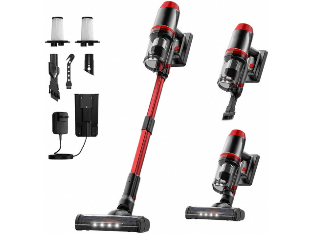 Cordless Stick Vacuum, Anti-Tangle Brush, LED Light for Pet Hair