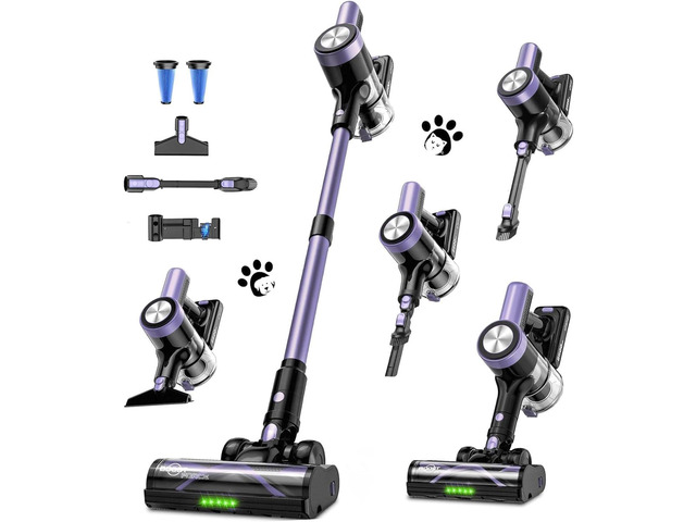 Cordless Vacuum Cleaner, 55KPa/65Mins 8 in 1 Self-Standing Stick Vacuum (Purple)