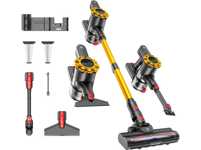 CHEBIO Cordless Vacuum Cleaner, 550W/45Kpa Vacuum Cleaners for Home, Self-Standing & Anti-Tangle, 65Mins Stick Vacuum with LED Display, 8 in 1...