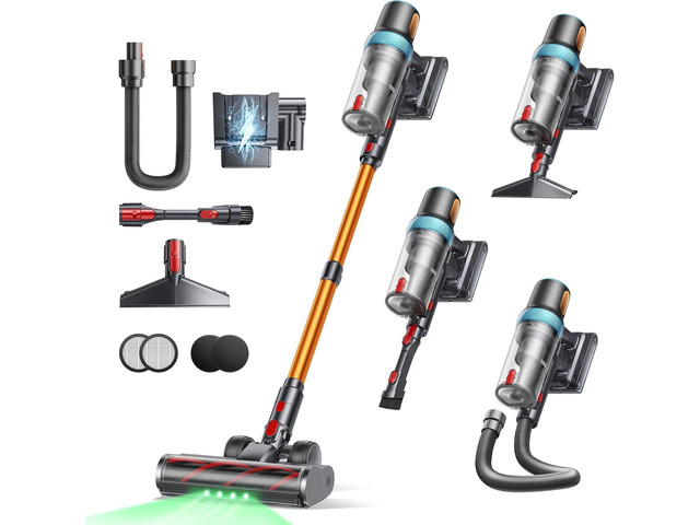 Cordless Vacuum Cleaner, 650W 55KPA 70Mins Vacuum Cleaners for Home, Upgraded Stick Vacuum with 3.3Ft Extendable Hose, LED Touch Screen, Wall...