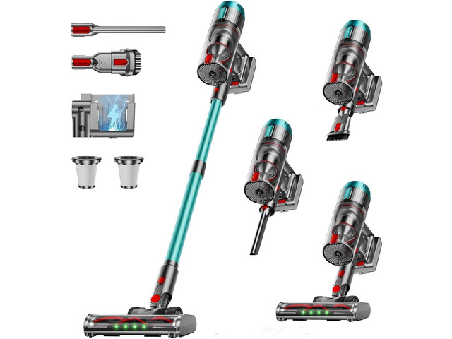 Cordless Vacuum Cleaner, 80Mins 650W/60KPA Self-Standing Vacuum Cleaners for Home, Stick Vacuum with Anti-Tangle Brush, LED Screen, Rechargeable...