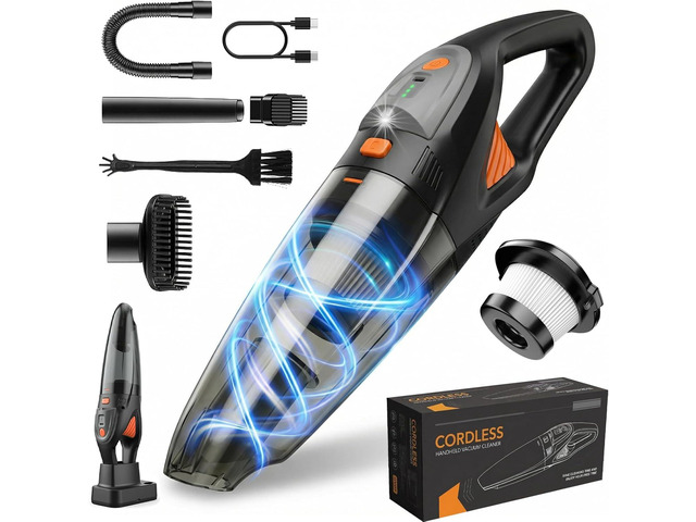 Handheld Vacuum Cordless, 25000Pa Powerful Suction Car Vacuum Portable Cordless with 8000mAh Battery & LED Light, Hand Held Vacuum Rechargeable...