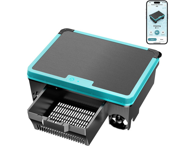 Pool Skimmer Robot,Over-Ground Robotic Pool Cleaner,Solar Powered Pool Vacuum,24H/7D Continuous Cleaning, 180-um, 3L Basket,APP Support