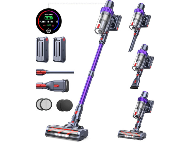 Cordless Vacuum Cleaner, 2 Batteries 110 Mins Runtime Vacuum Cleaners for Home, 45KPA 550W Stick Vacuum with Brushless Motor, Automatically Adjust...