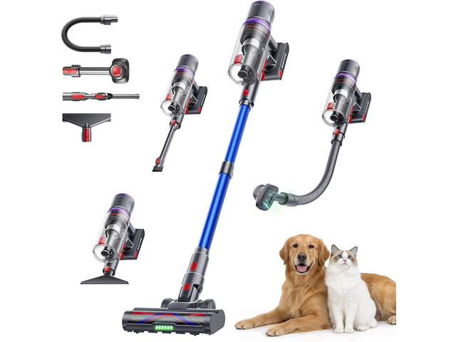 SMOTURE Cordless Vacuum Cleaner, Upgraded 650W 55KPA 70Mins Vacuum Cleaner for Home, Pet Brush & 3.3Ft Hose, Self-Stand, Auto Mode,Touchscreen,...