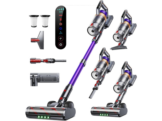 INTETURE Cordless Vacuum Cleaner, 650W 55KPA 70 Mins Vacuum Cleaners for Home, Anti-Tangle Stick Vacuum with Touch Screen, Wall Mount Charging,...