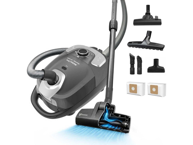 Akitas C11WT Bagged Canister Vacuum Cleaner, Wessel Turbo Brush for Pet Hair (Cat & Dog), HEPA Filtration, 33ft Cleaning Radius, with Retractable...