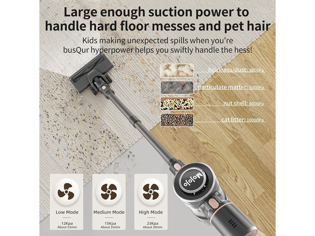 Mojojo Cordless Stick Vacuum Cleaner, 23KPa Handheld Rechargeable Battery Lightweight Small Silver Gray Electirc Broom, 55Mins Runtime for Home...