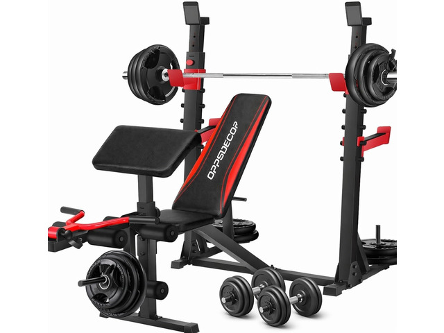 OPPSDECOR ASTM-Certified 900LBS Weight Bench Set with Squat Rack & Leg Extension, Preacher Curl Workout Bench & Bench Press Set for Home Gym Full...