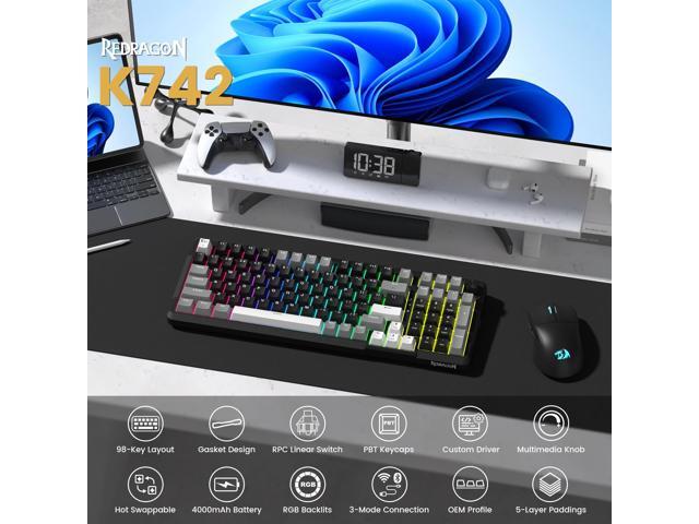 Redragon K742 Wireless Mechanical Gaming Keyboard with Knob, Bluetooth 5.0/2.4GHz/USB C Wired Creamy Keyboard with Number Pad for PC Computer, Hot...