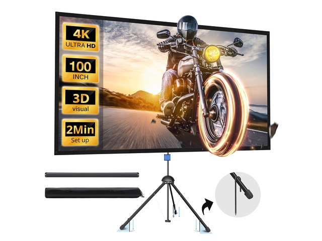 Projector Screen with Stand, 100-inch Outdoor Indoor Projector Screen 16:9 4K HD PVC, 1.5 Gain Portable Wrinkle-Free Movie Screen for Home...