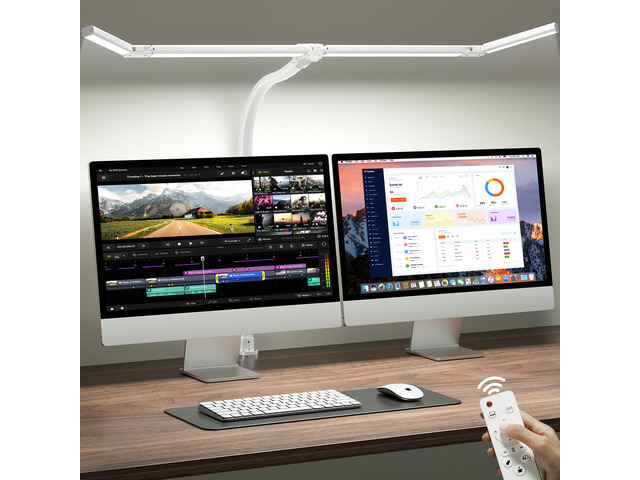 LED Desk Lamp with Clamp, 42-Inch 4-Panel Light for Dual Monitors 1800 Lumens, 4 Adjustable Panels, 5 Color Temps, 5 Brightness Levels, Remote,...