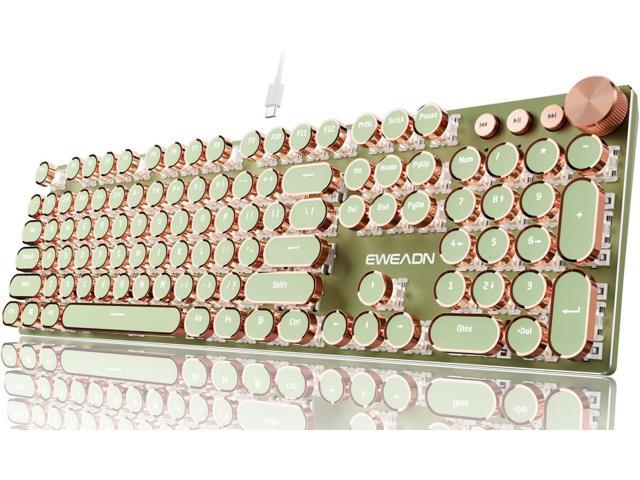 Typewriter Style Mechanical Keyboard, Wired Typewriter Keyboards,104 Keys Backlit LED Metal Keyboards, Media Control Knob, Wired Computer Keyboard...